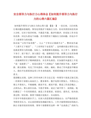 安全领导力与执行力心得体会【如何提升领导力与执行力的心得六篇汇编】 