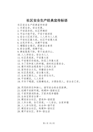 社区安全生产经典宣传标语