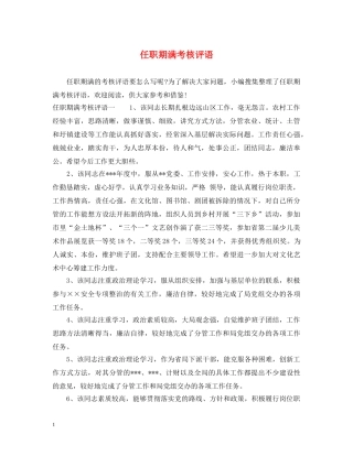 任职期满考核评语