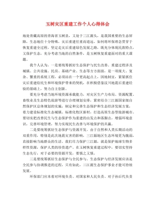玉树灾区重建工作个人心得体会 