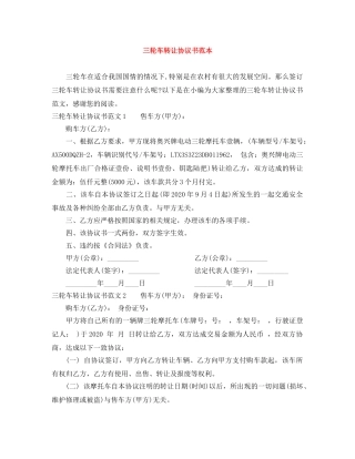 三轮车转让协议书范本