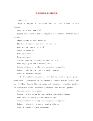 商务经理英文简历模板范文 