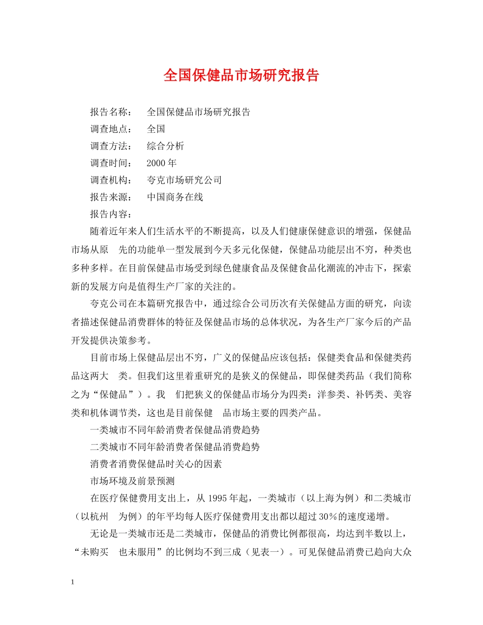 全国保健品市场研究报告_第1页