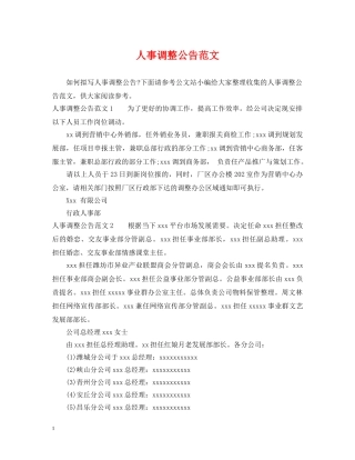 人事调整公告范文