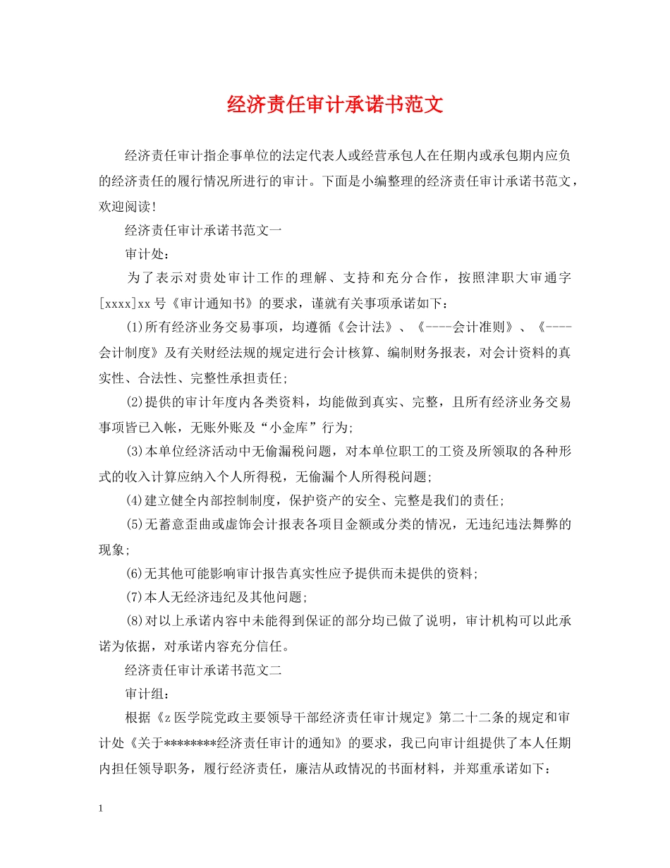 经济责任审计承诺书范文 _第1页