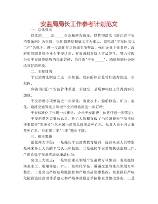 安监局局长工作参考计划范文 