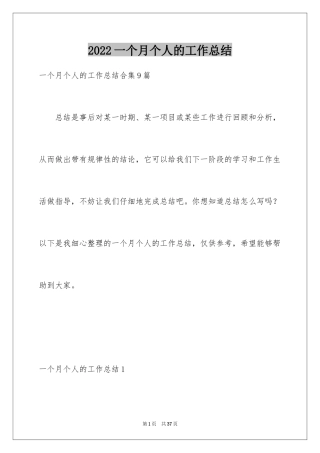 2024一个月个人的工作总结