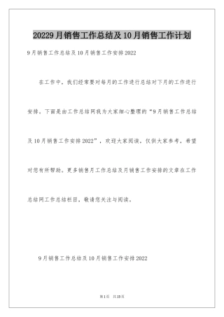 20249月销售工作总结及10月销售工作计划_1
