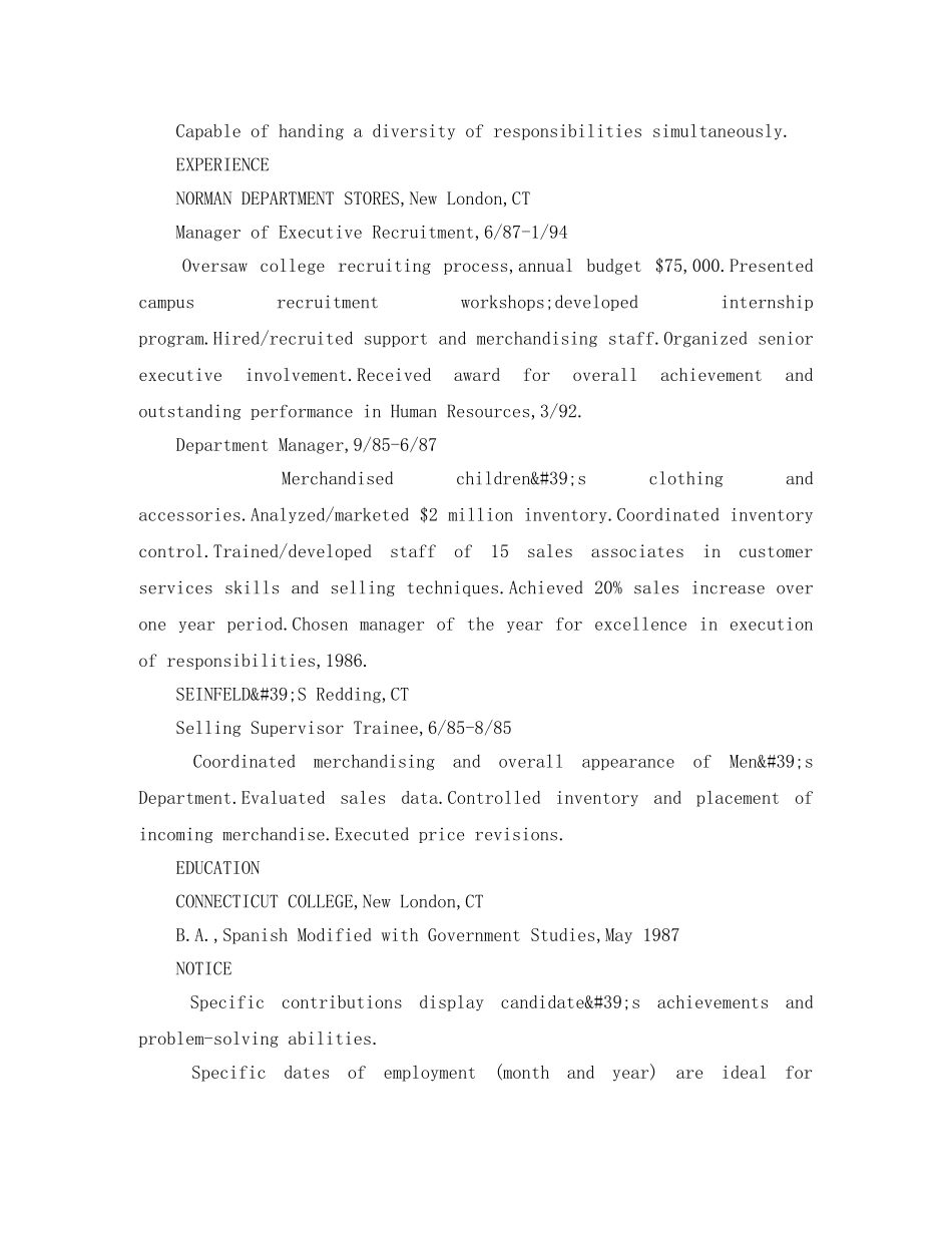 人力资源专员的英文简历模板_第3页