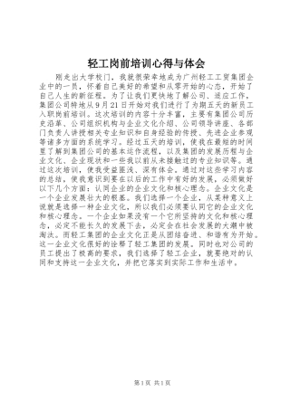 轻工岗前培训心得与体会