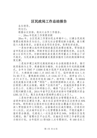 区民政局工作总结报告 