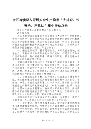 全区持续深入开展安全生产隐患“大排查、快整治、严执法”集中行动总结 