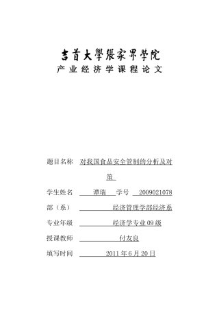 09经济二班(谭瑞)产业经济学论文