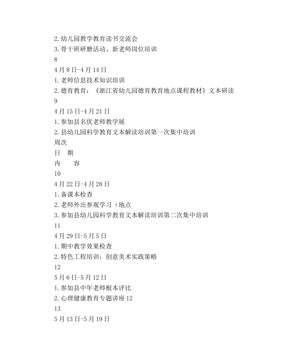 幼儿园上半年教师研修工作参考计划范文 _第3页