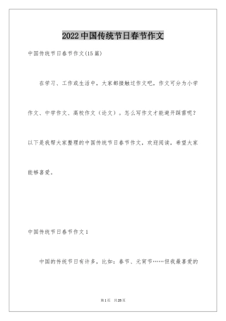 2024中国传统节日春节作文