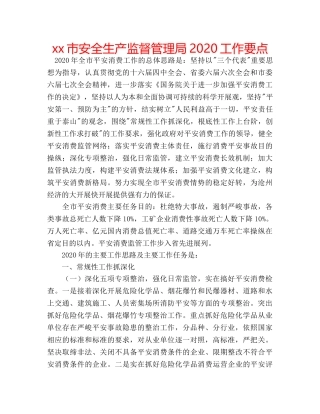 xx市安全生产监督管理局2020工作要点 
