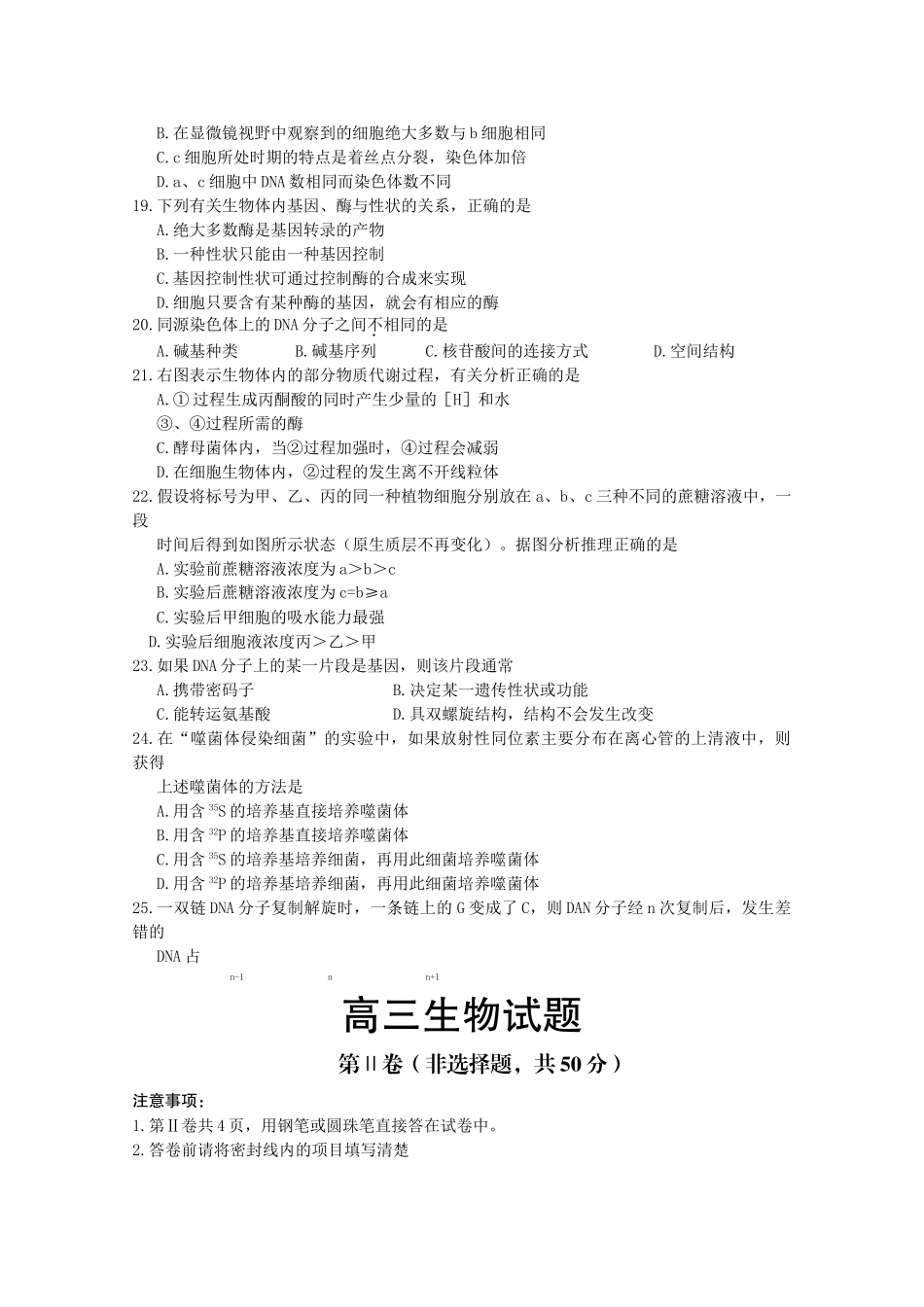 山东省莱芜市2011高三生物11月阶段测试 _第3页