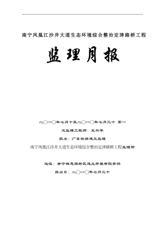 南宁市凤凰江沙井大道生态环境综合整治定津路桥工程监理月报