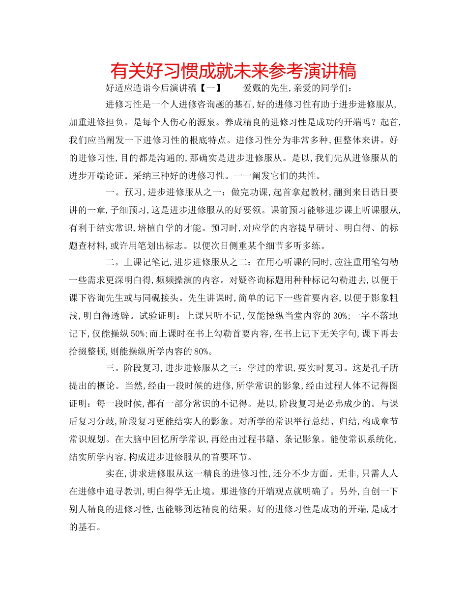 有关好习惯成就未来参考演讲稿 _第1页