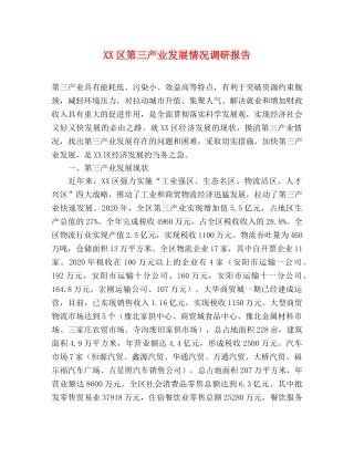 XX区第三产业发展情况调研报告 