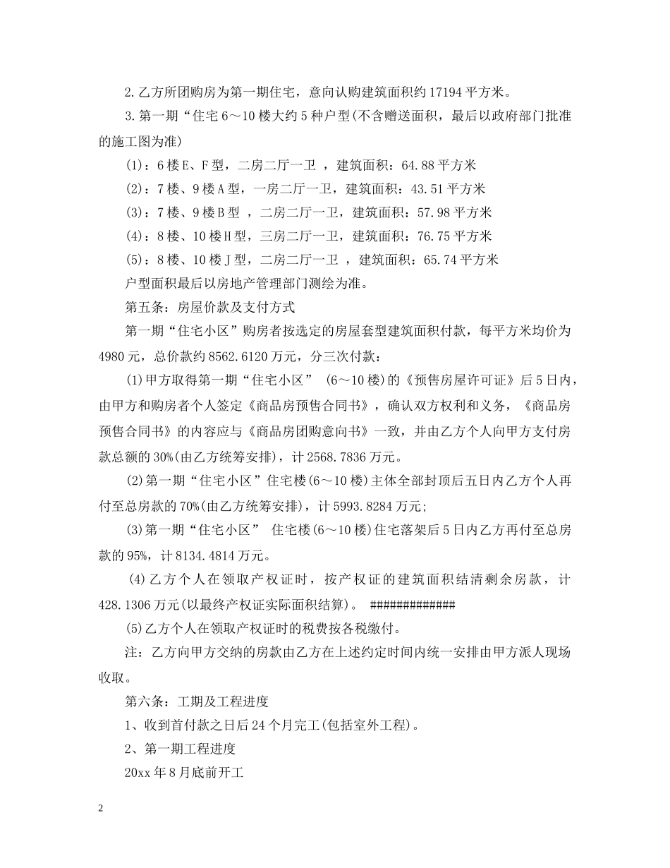 商品房团购意向书 _第2页