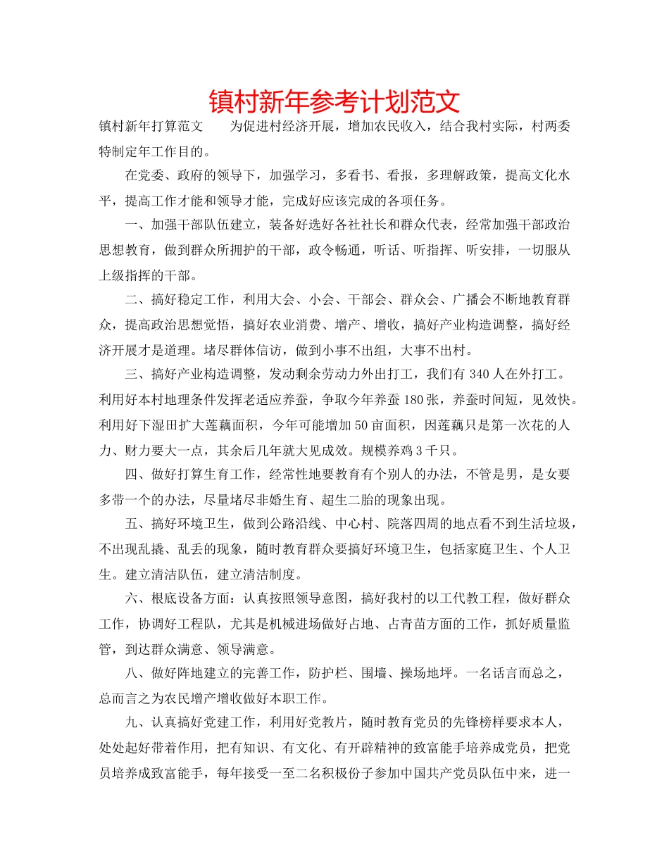 镇村新年参考计划范文 _第1页