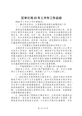 区审计局XX年上半年工作总结 