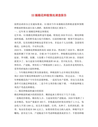 XX镇棉花种植情况调查报告 