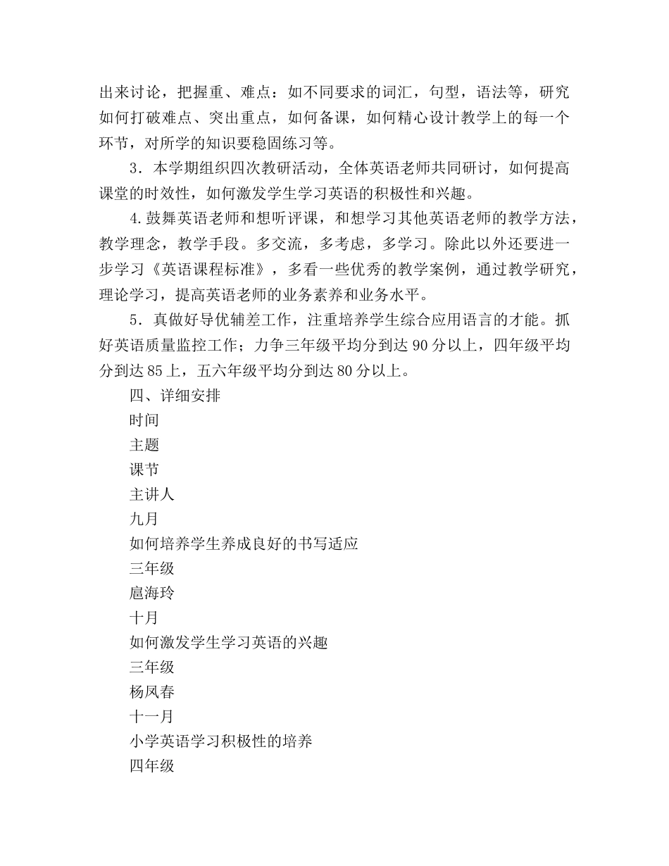 小学英语教研组工作参考计划(2020学年度第一学期 _第2页