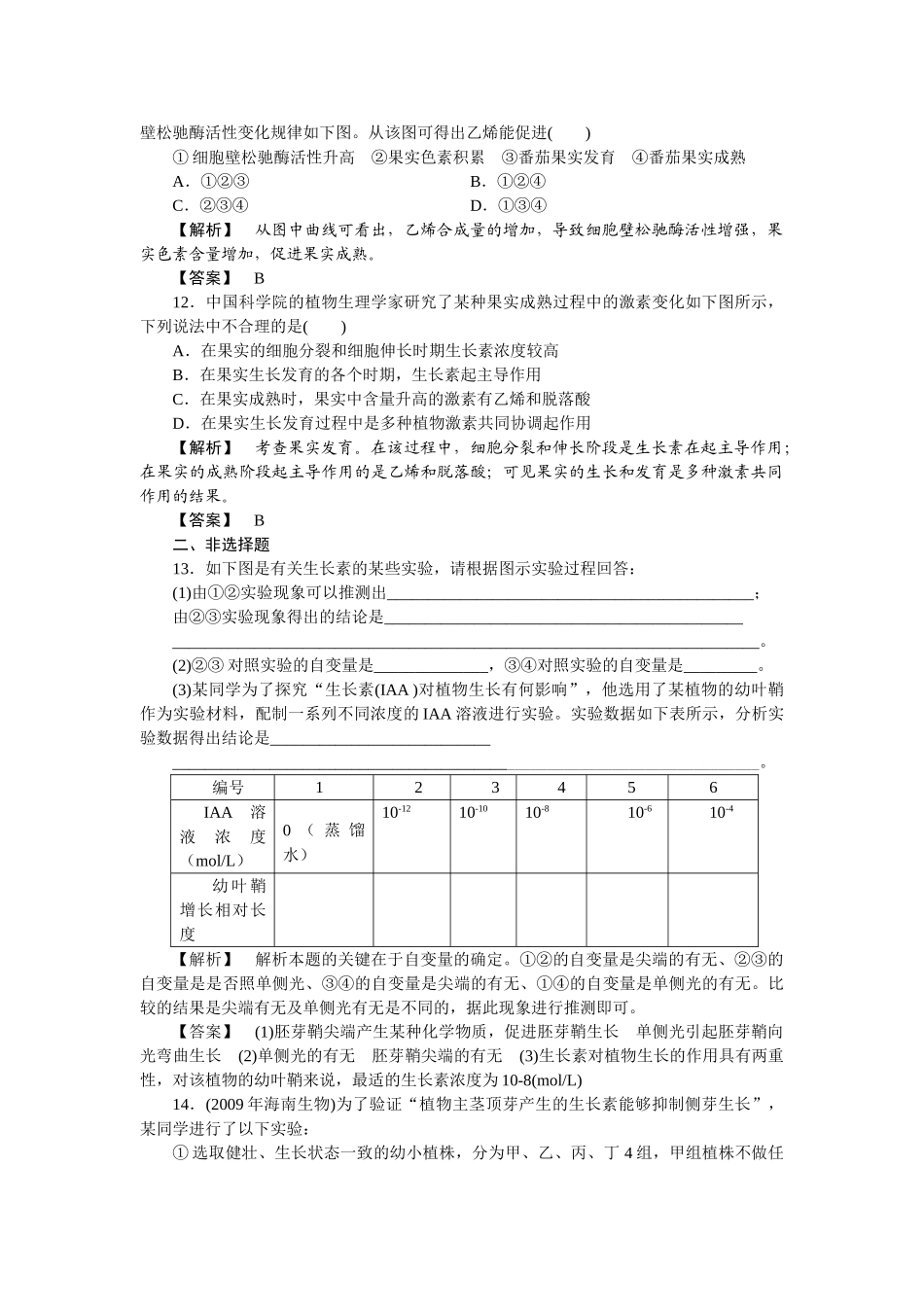 龙门亮剑高三生物一轮复习 第3章 植物的激素调节课后活页作业 新人教版必修3 _第3页