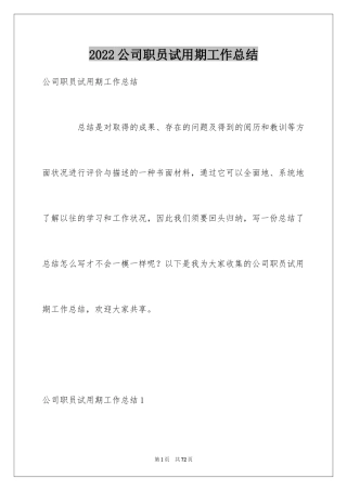 2024公司职员试用期工作总结