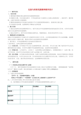 九级政治 弘扬和培育民族精神教学设计 人教新课标版