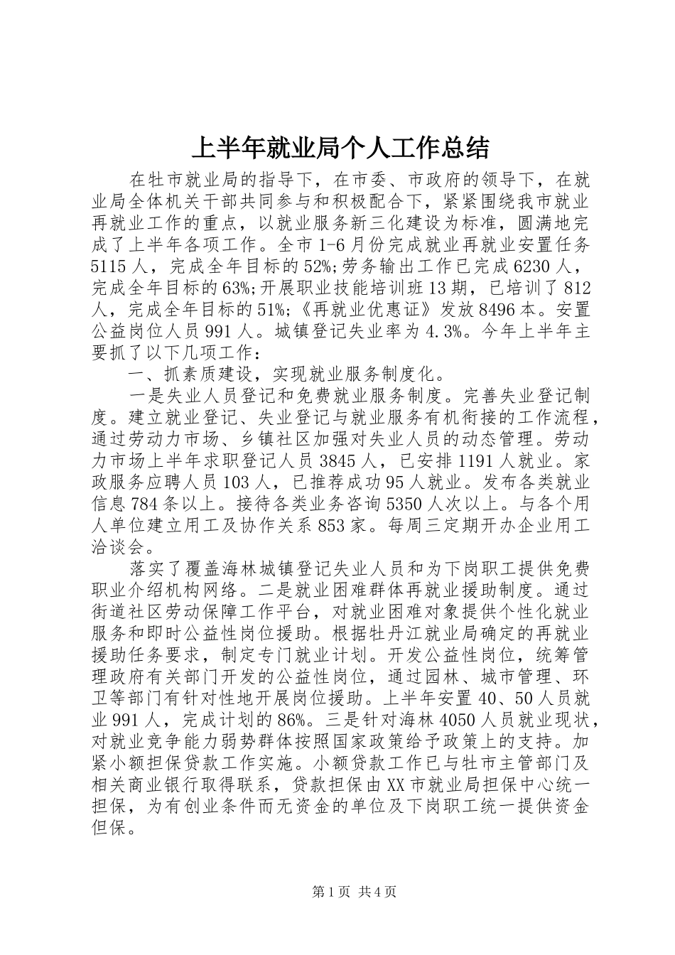 上半年就业局个人工作总结 _第1页