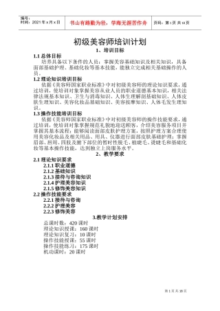 初级美容师培训计划概述