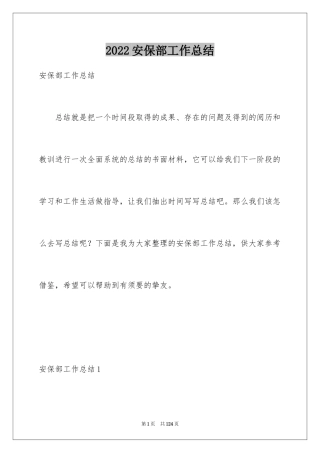 2024安保部工作总结