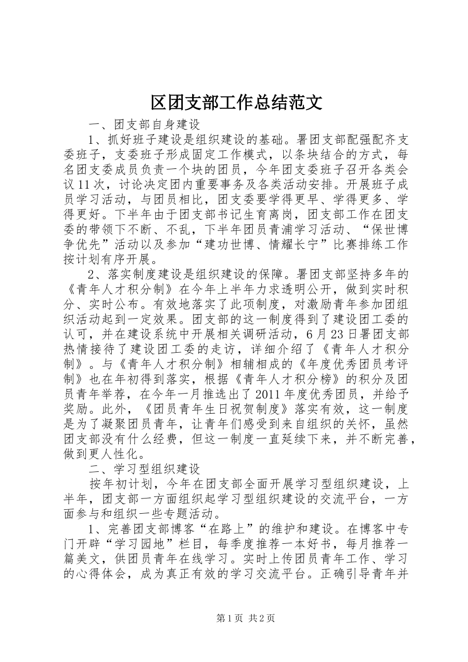 区团支部工作总结范文 _第1页