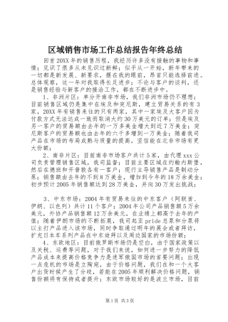 区域销售市场工作总结报告年终总结 