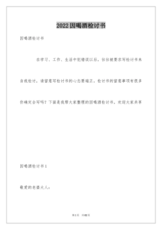 2024因喝酒检讨书