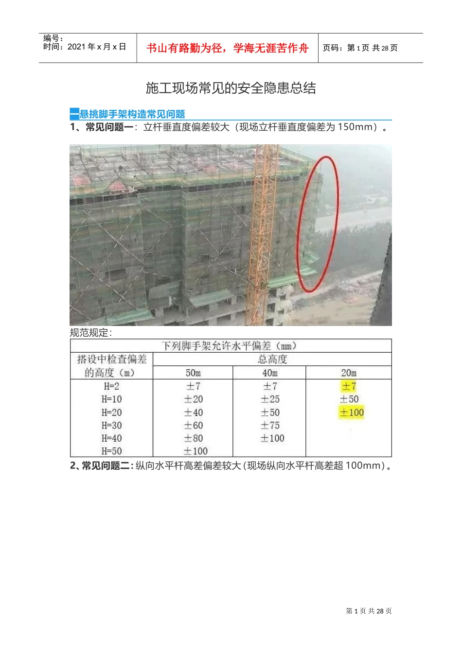 施工现场常见的安全隐患总结(DOC31页)_第1页