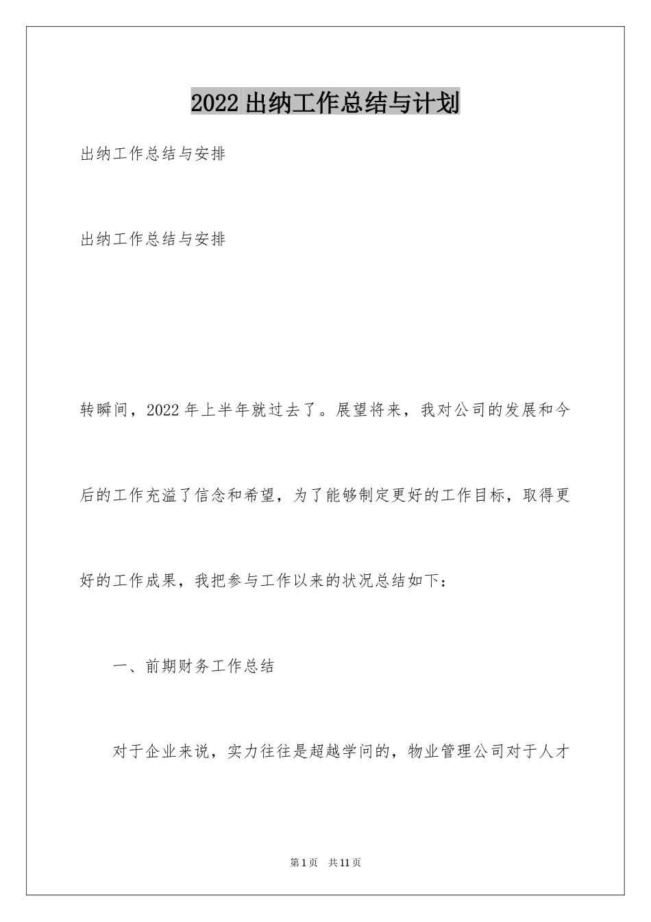 2024出纳工作总结与计划_第1页