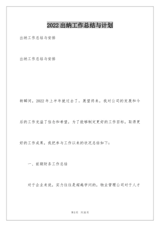 2024出纳工作总结与计划