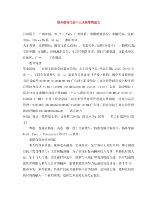 商务销售代表个人求职简历范文 