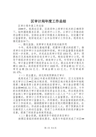 区审计局年度工作总结 