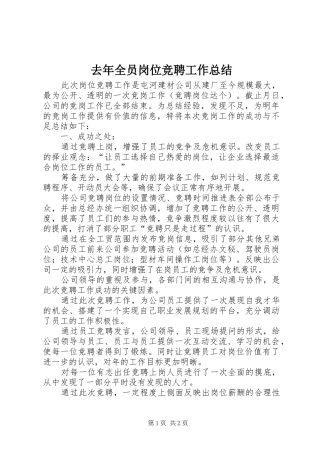 去年全员岗位竞聘工作总结 