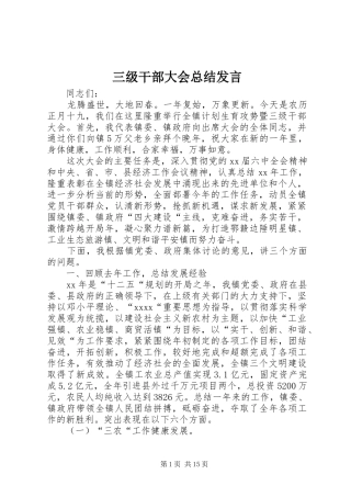 三级干部大会总结发言 
