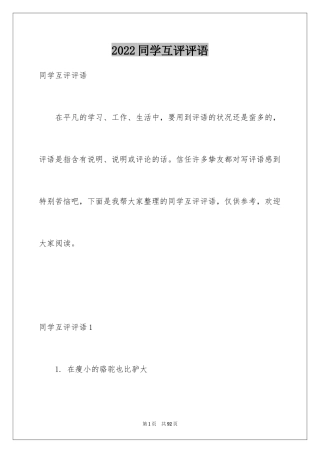 2024同学互评评语