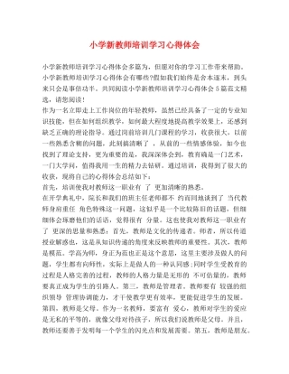 小学新教师培训学习心得体会 