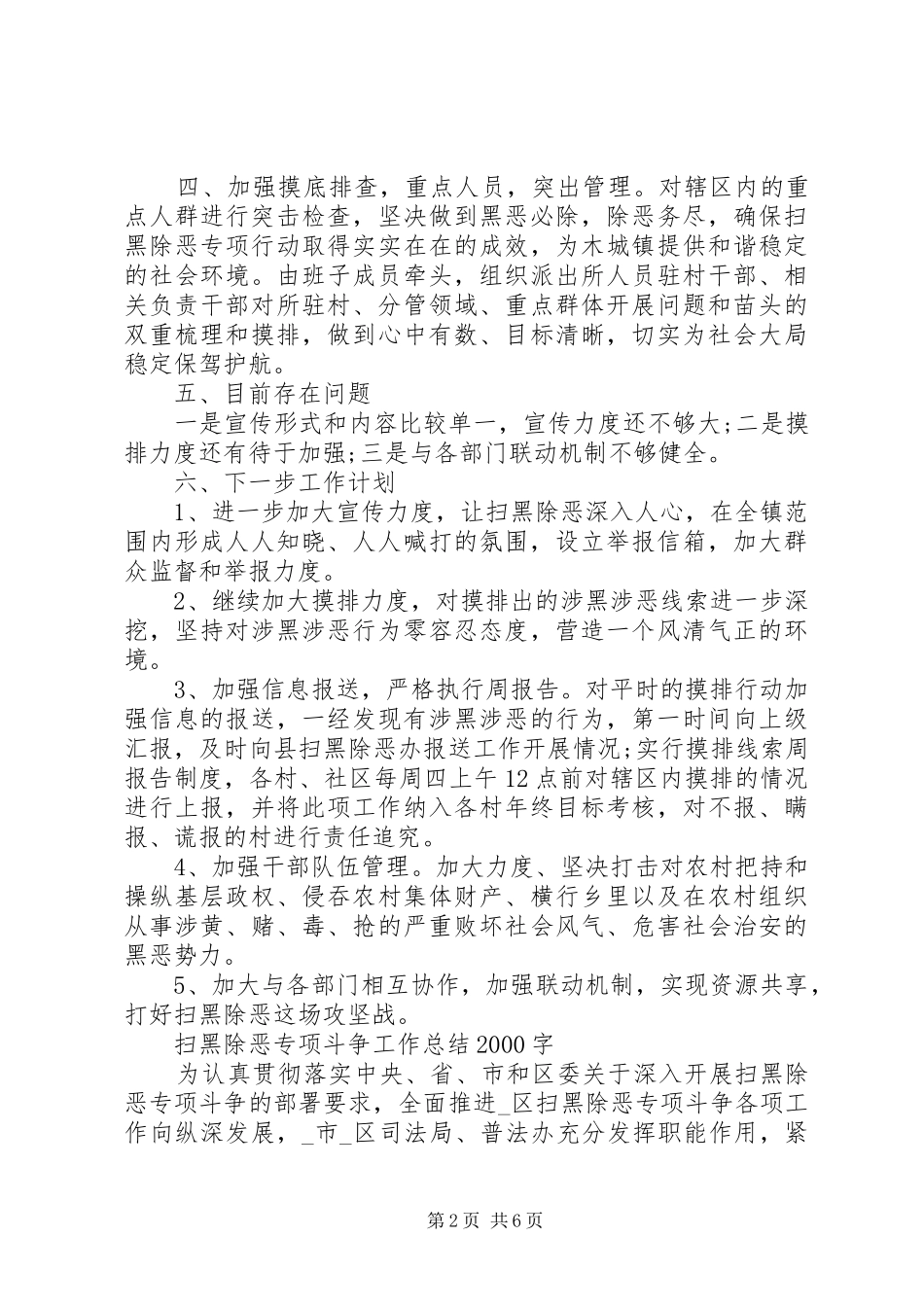 扫黑除恶专项斗争工作总结 _第2页