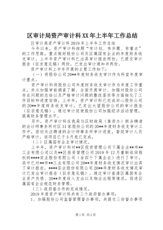 区审计局资产审计科XX年上半年工作总结 