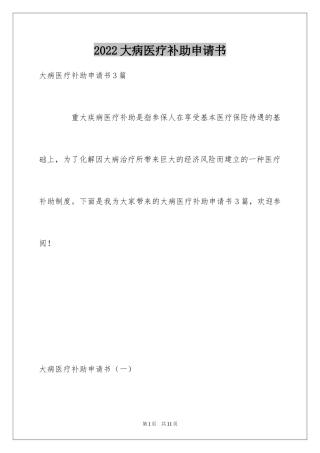 2024大病医疗补助申请书